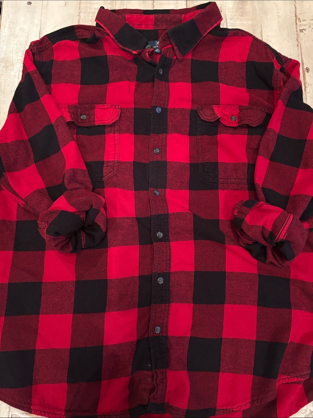 George Red & Black Buffalo Check Plaid Flannel